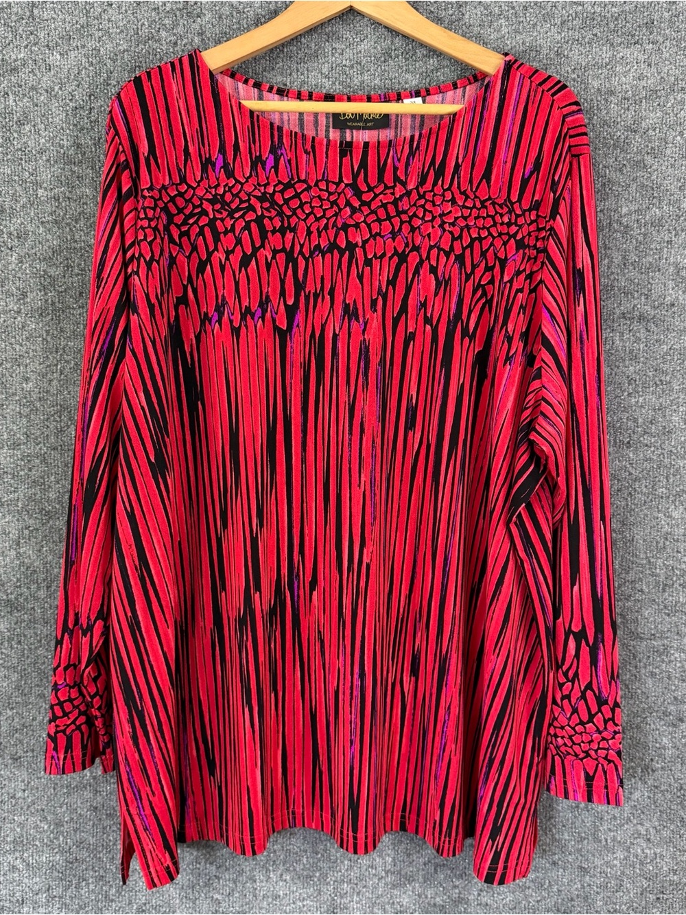 Bob Mackie Womens 3X Long Sleeve Tunic Top Red Black Office Casual Stretch